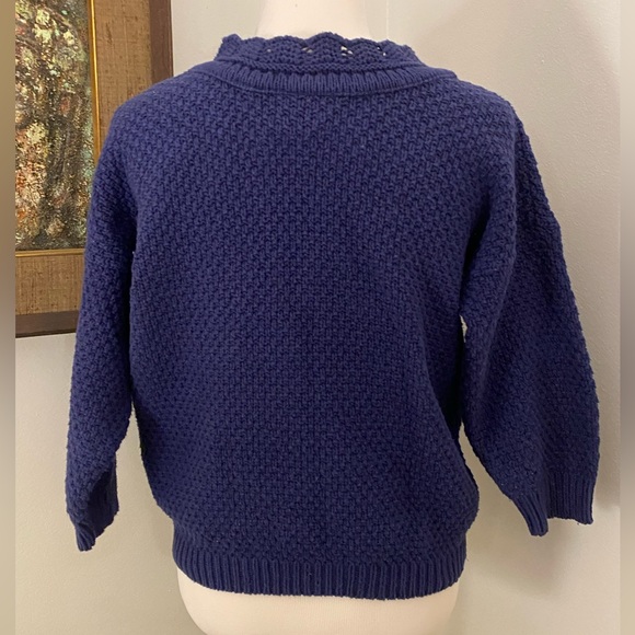 Vintage, Gorgeous Blue Turtle Bay Sweater w/ Crocheted neckline, Made in USA - Picture 7 of 10